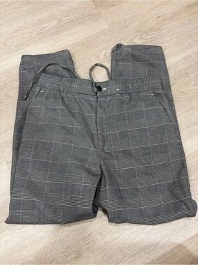 H&M Gray Plaid Drawstring Chinos